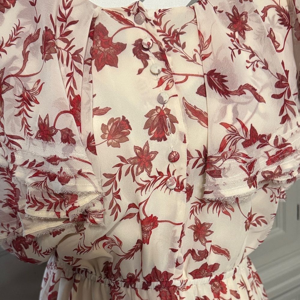Rebecca Minkoff Floral Ruffle Dress in Red and White Size Large - Picture 5 of 16